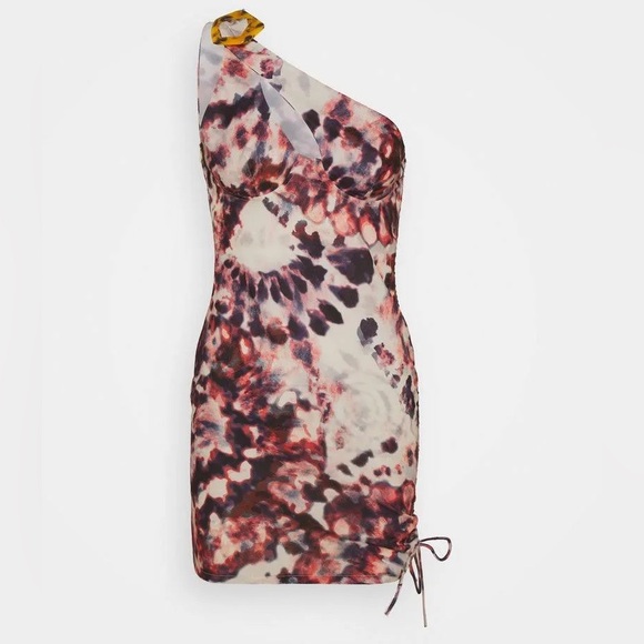 Jaded London Tie Dye Print One Shoulder Ruched Side Mini Dress Size 2 - Picture 7 of 13